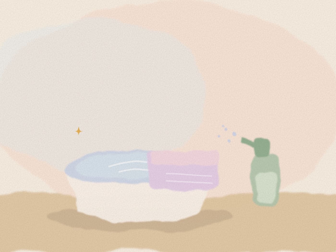 Gant de toilette posé dans une bassine d'eau fraîche à côté d'un bébé allongé sur une serviette