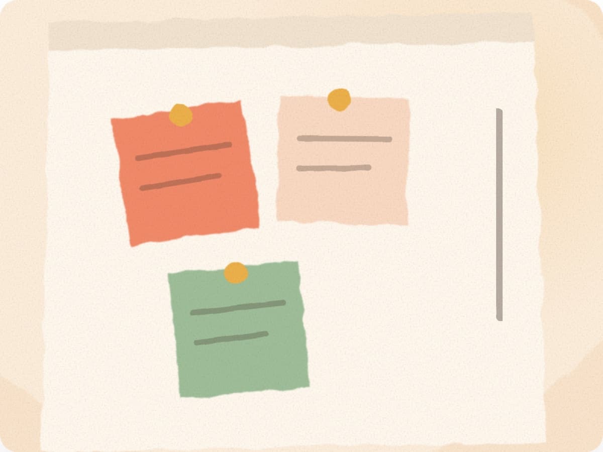 Trois notes épinglées sur un tableau d'affichage : les missions réparties entre les proches