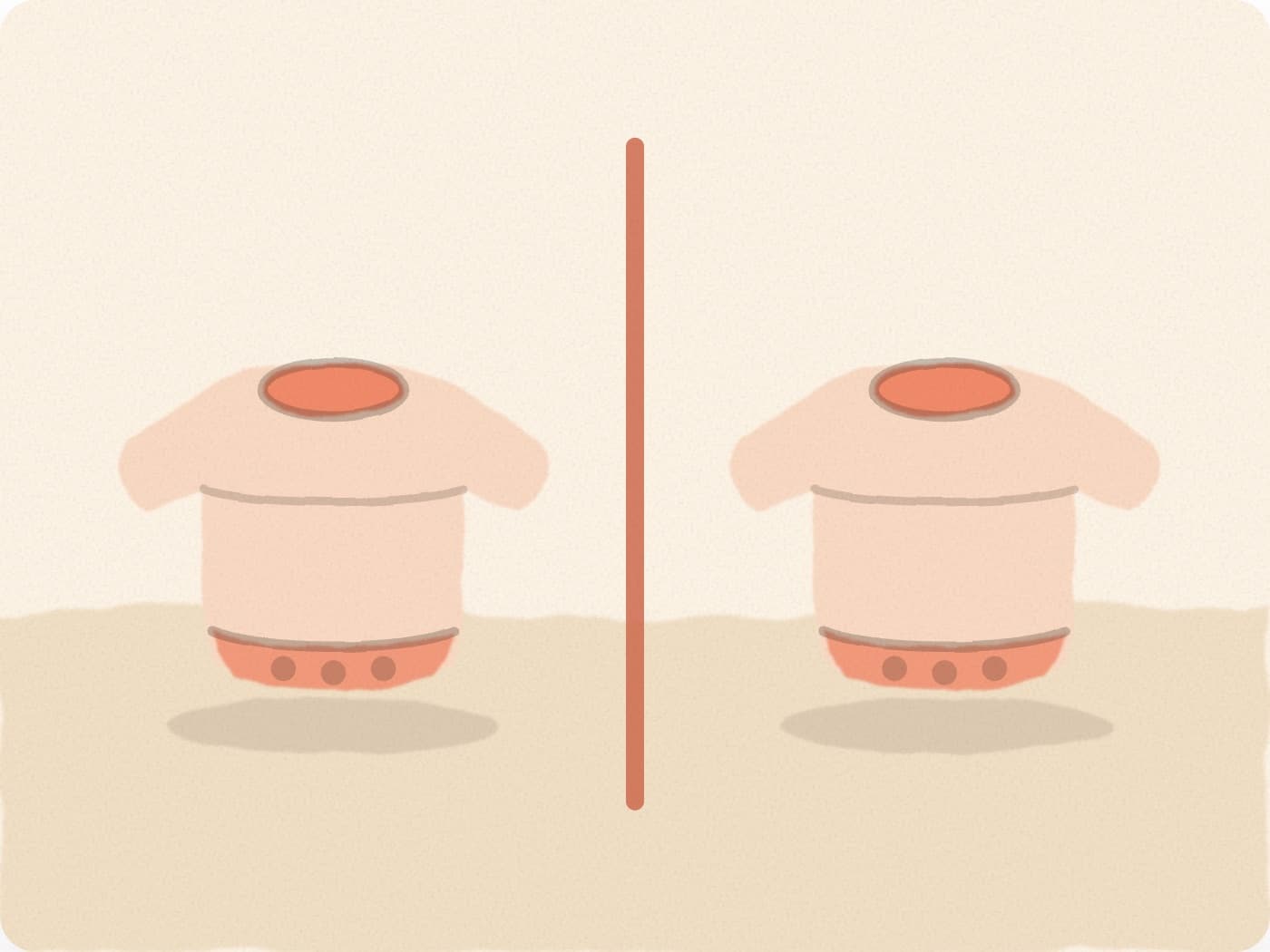 Deux petits pulls identiques, séparés par un trait vertical