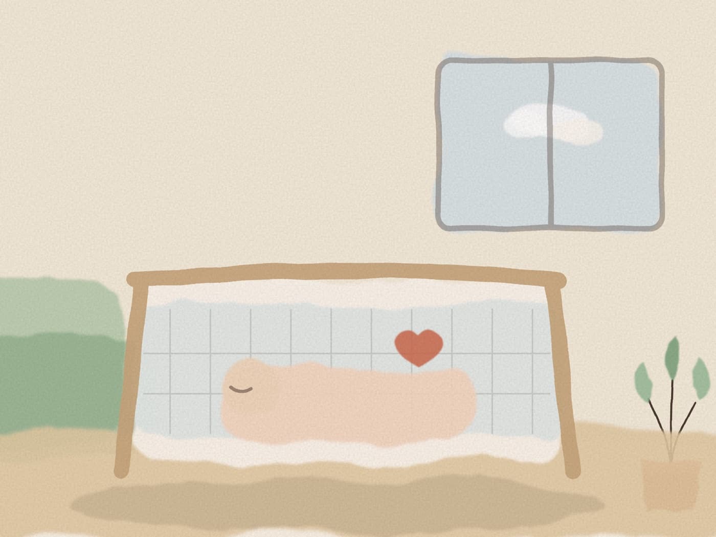 Lit parapluie monté dans un salon familier, un bébé y fait la sieste en journée