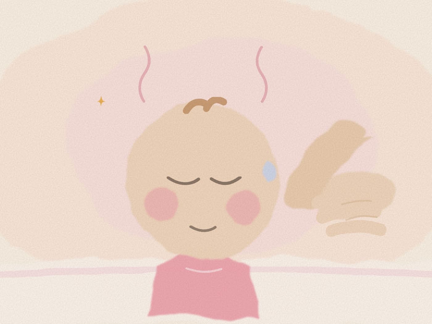 Main d'un parent touchant doucement la nuque d'un bébé endormi pour vérifier sa température