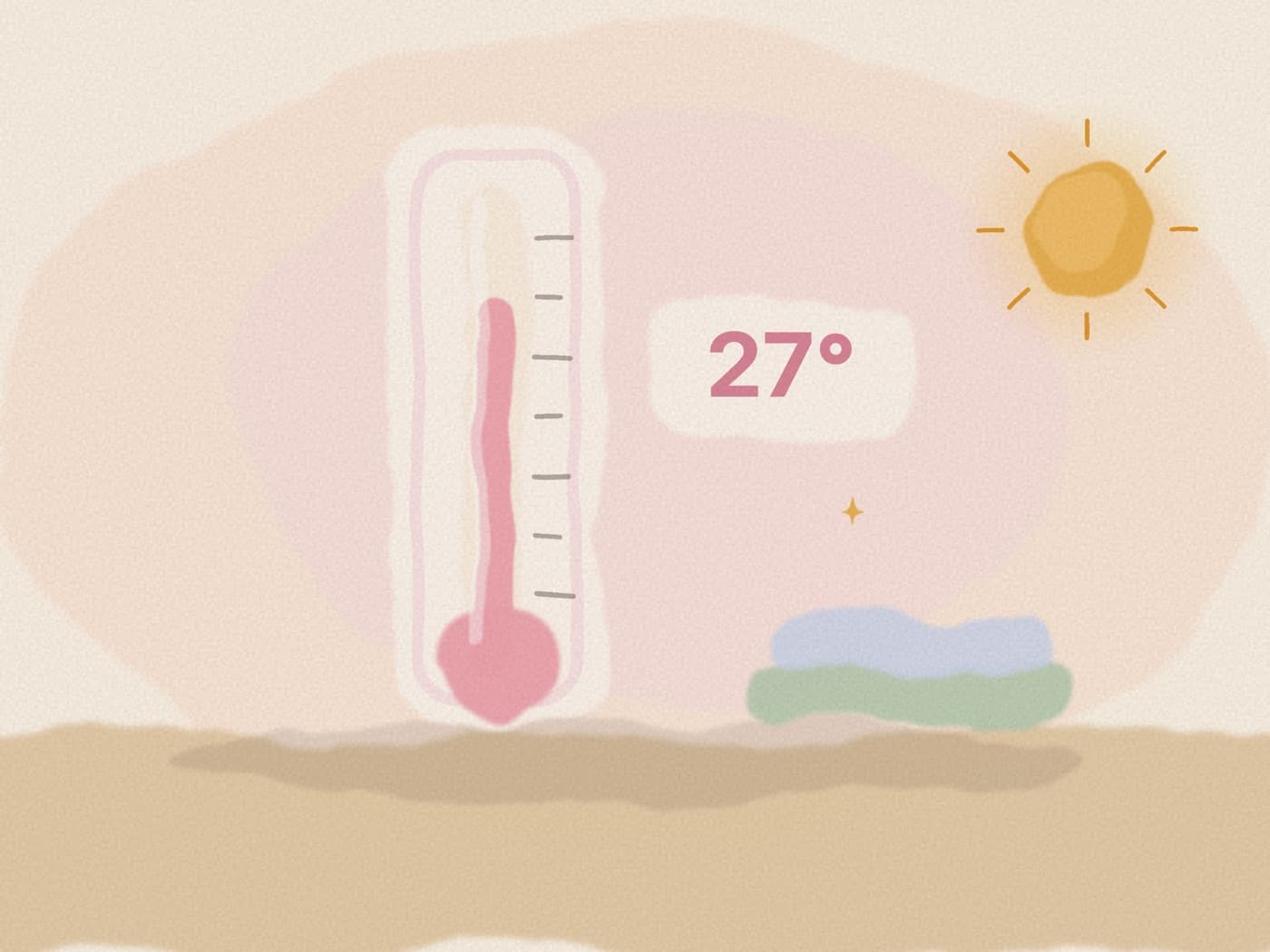 Thermomètre d'intérieur affichant 27 degrés posé sur la table à langer dans une chambre de bébé