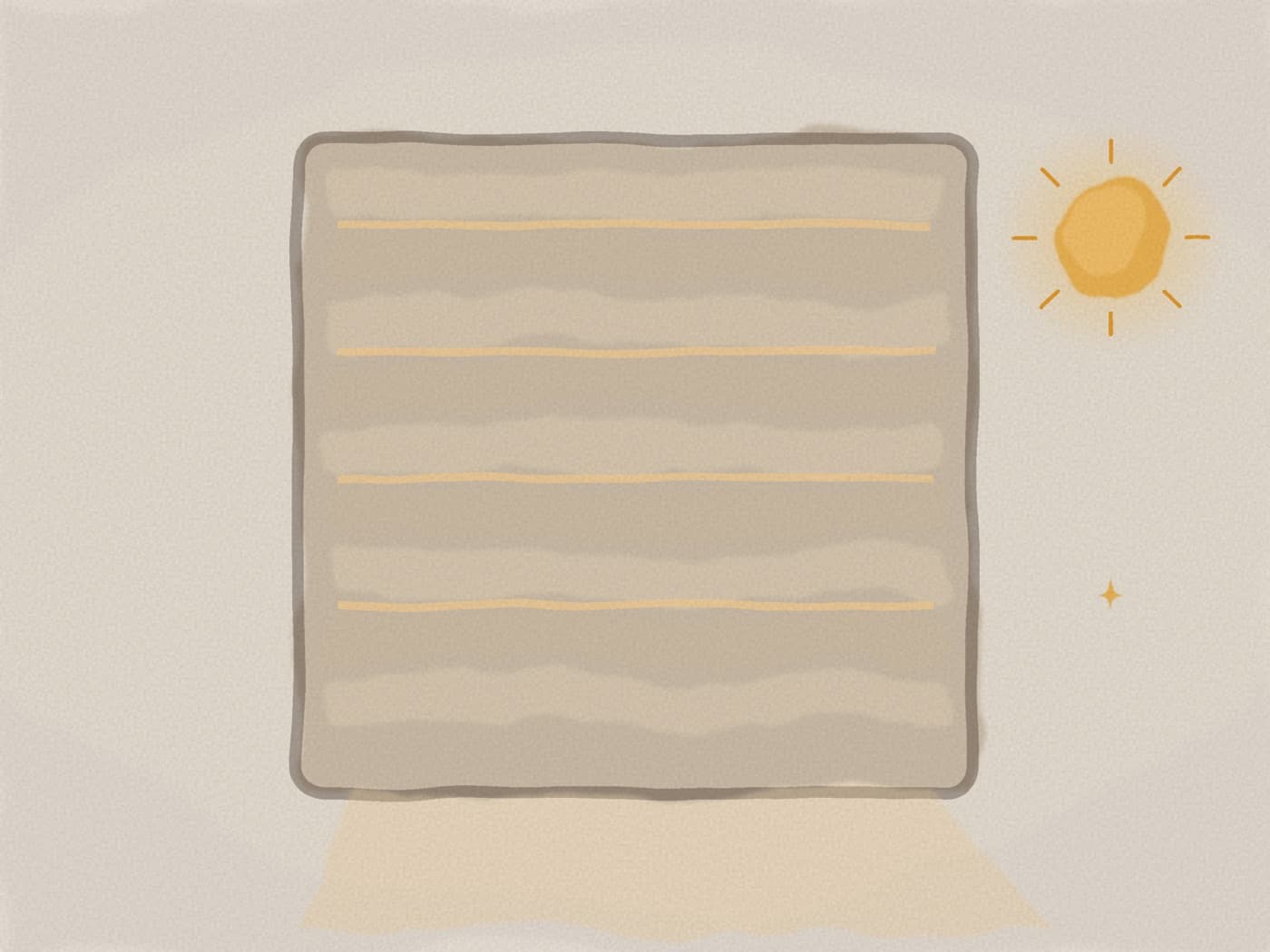 Chambre de bébé avec volets fermés en journée, créant une pénombre fraîche malgré le soleil visible à travers les lames