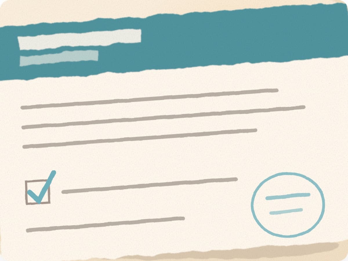 Document officiel stylisé avec une case cochée et un tampon, illustration du nouveau congé de naissance