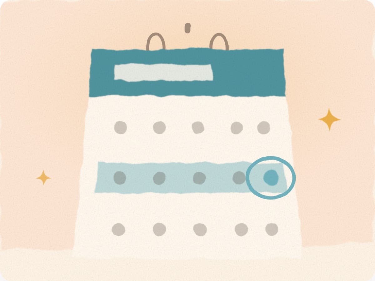 Calendrier mural avec une semaine surlignée et une date entourée en bleu